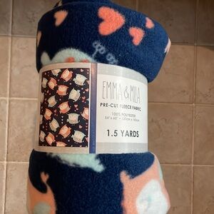 Blue and coral owls ❤️ Emma and Mila navy fleece precut fabric 1.5 yards 54x60in